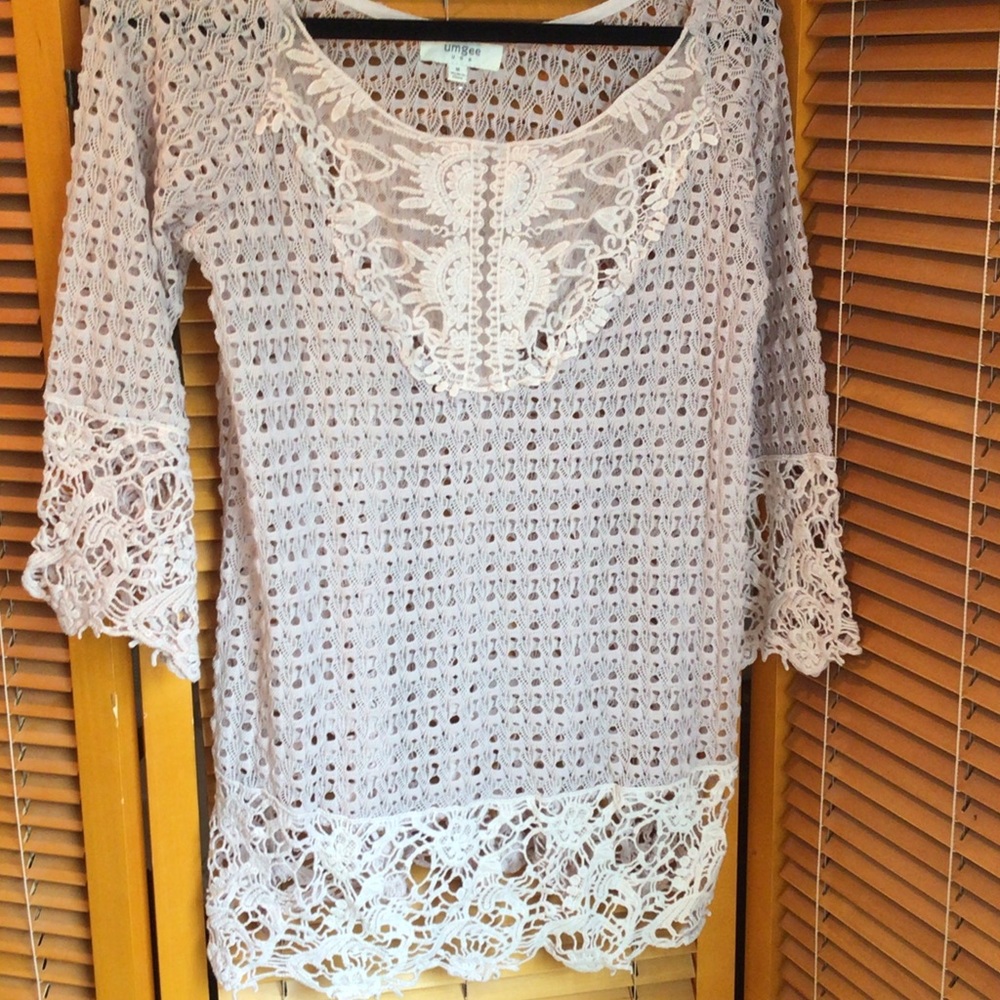 Umgee Light beige Crochet Lace Tunic Top